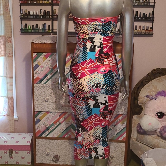 Punk London British tube dress Graffiti pop art handmade funky artsy colorful - Picture 6 of 9